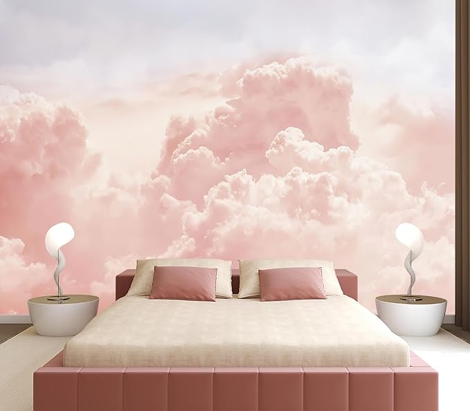 Eierme-Sun and Cloud Background with a Pastel Colored Mural Wallpaper Peel and Stick 137" x 102"