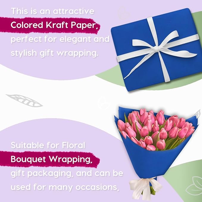 PerkHomy Blue Kraft Paper Roll 36" x 3,600" (300') for Gift Wrapping Bouquet Flower Art Painting Craft Writing Packaging Shipping 80GSM 55LB (Blue, 36" x 300')