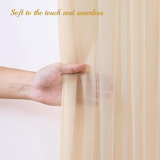 10x10ft Champagne Tulle Backdrop Curtain with Lights String for Parites, Sheer Backdrop Curtains for Wedding Baby Shower Birthday Party Photo Shoot Decorations