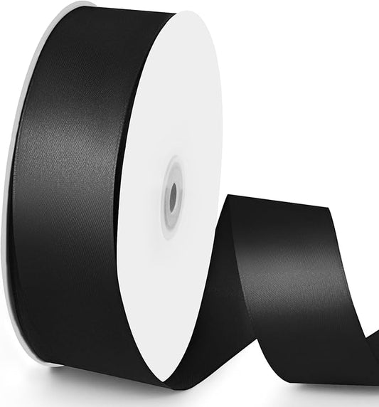 100 Yards 1-1/2 inch Satin Ribbon, Fabric Ribbon Solid Color Perfect for Gift Wrapping, Wedding, Handmade Bows, Floral Bouquets and Party Decoration(Black)