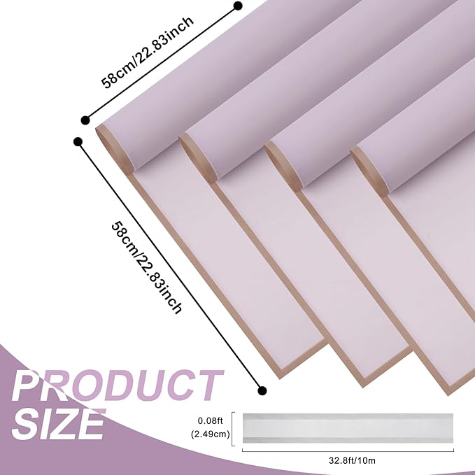 Kosotody 20 Sheets Flower Wrapping Paper Waterproof Florist Bouquet with Ribbon for Bouquets DIY Crafts Packaging Bouquet, 22.8x22.8 inch (Purple), KOS038-WRAPPERPURPLE