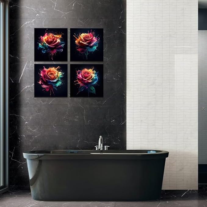 Pankila Colorful Rose Wall Art Rose Floral Pictures Canvas Prints Abstract Rose Flower Wall Decor for Living Room Bedroom Bathroom Home Decorations Framed Artwork (24''W x 24''H x 4)