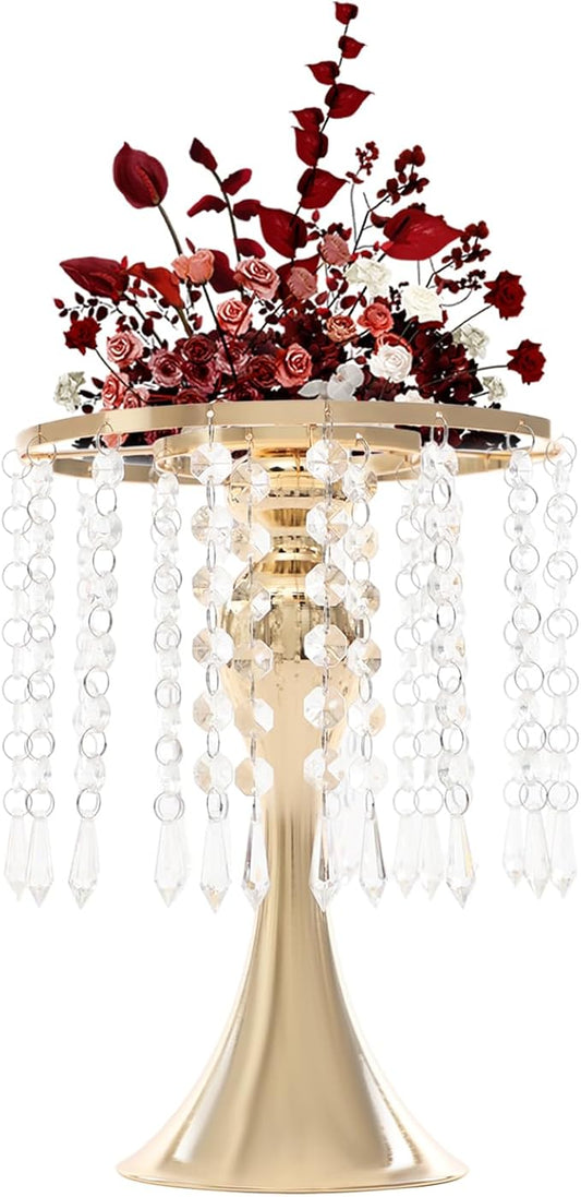 Flower Stand Vase, 10 Pcs Glam Crystal Wedding Reception Decorations with Sparkling Beads Table Center Display Flower Arrangement Flower Stand Metal Vase for Event Party Decor (Gold, H:10.23in)