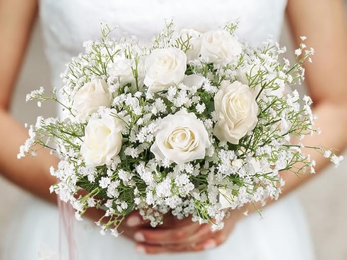DEEMEI 12 PCS Babys Breath Artificial Flowers Fake Babys Breath Flowers Artificial Bulk White Gypsophila Bouquets Real Touch Faux Flowers for Wedding Floral Arrangement Party Home Decoration