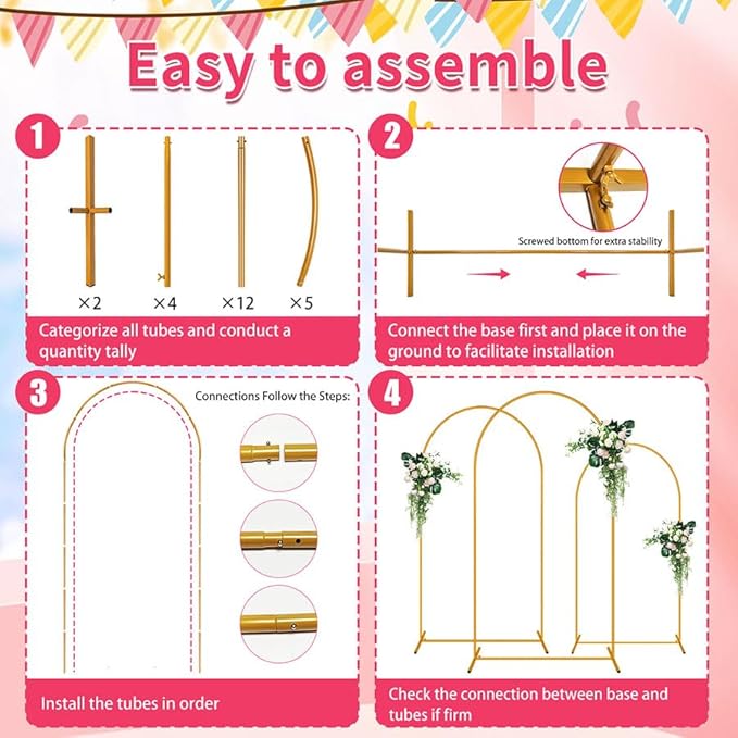 6 FT Arch Backdrop Stand, Metal Background Balloon Arch Stand, Baby Shower Backdrop Arch, Gold Arches for Party Decoration