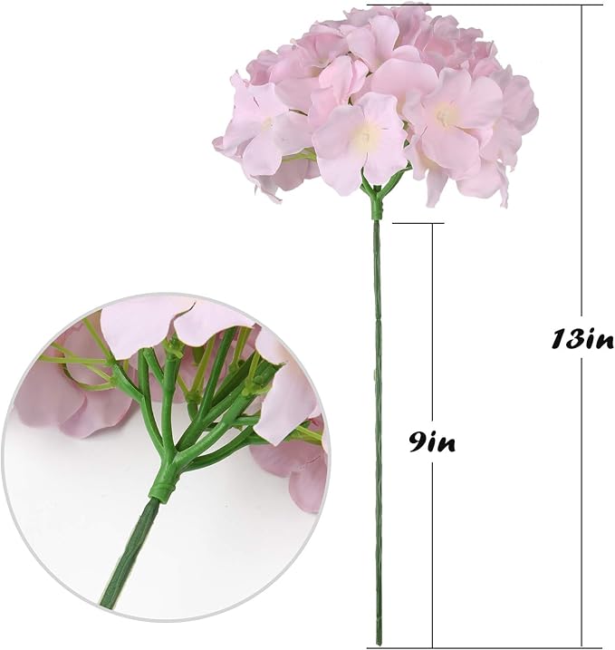 Flojery Silk Hydrangea Heads Artificial Flowers Heads with Stems for Home Wedding Decor,Pack of 10 (Pink)