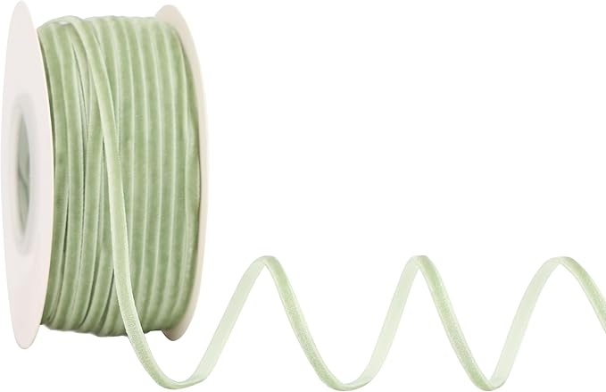 MAYREEL 1/8 Inch Sage Green Velvet Ribbon Thin Olive Green Vintage Ribbon for Wedding Invitations Gift Wrapping Party Favor Boxes 50 Yards