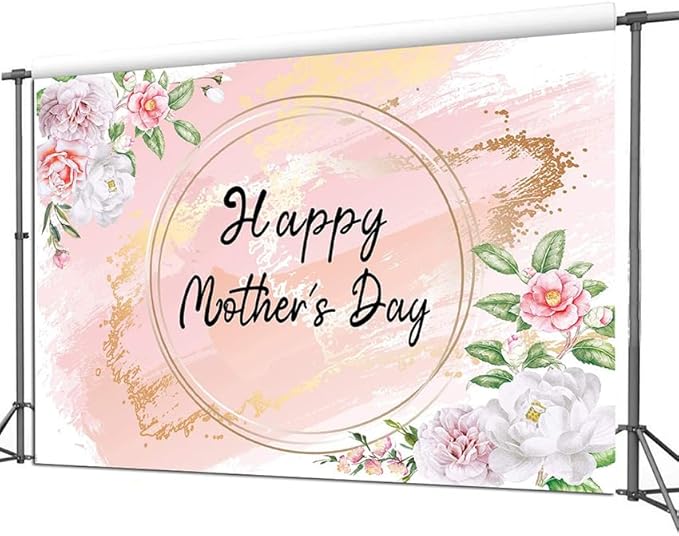 Dudaacvt 10x8ft Happy Mother's Day Backdrop Love Heart Photography Background Floral Mothers Day Birthday Photography Background for Mother's Day Photo Booth Props
