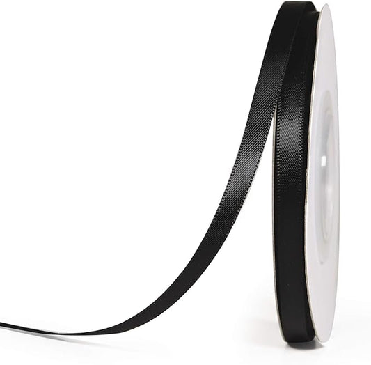 YAMA Black Double Faced Satin Ribbon 1/4 Inch 25 Yards Thin Black Ribbon for Gift Wrapping Crafts Bows Wedding Party Decoration