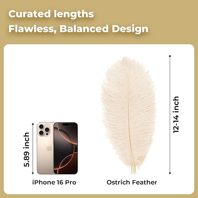 Piokio 20 pcs Champagne Ostrich Feathers 12-14 inch(30-35 cm) Bulk for Wedding Party Centerpieces and DIY Clothes Decoration, Gatsby Decorations