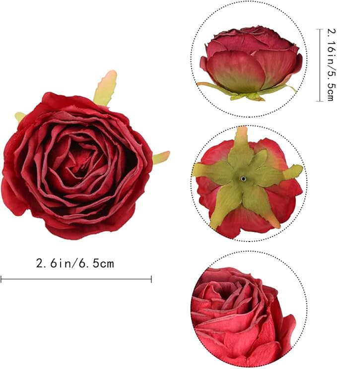 IPOPU Red Roses Artificial Flowers 25pcs Dark Red Silk Bulk Flower Heads Vingtage Dried Fake Flowers Artificial for Decoration Bridal Bouquets for Wedding Centerpiece Flower Wall Decor (Dark Red)