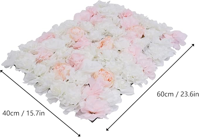 20 Pack Flowers Wall Panels Artificial Floral Wall Mat Handmade 3D Silk Rose Hydrangea Dahlia Floral Panels for Photo Background Home Party Wedding Backdrop Decoration, 24 x 16 inch (A)
