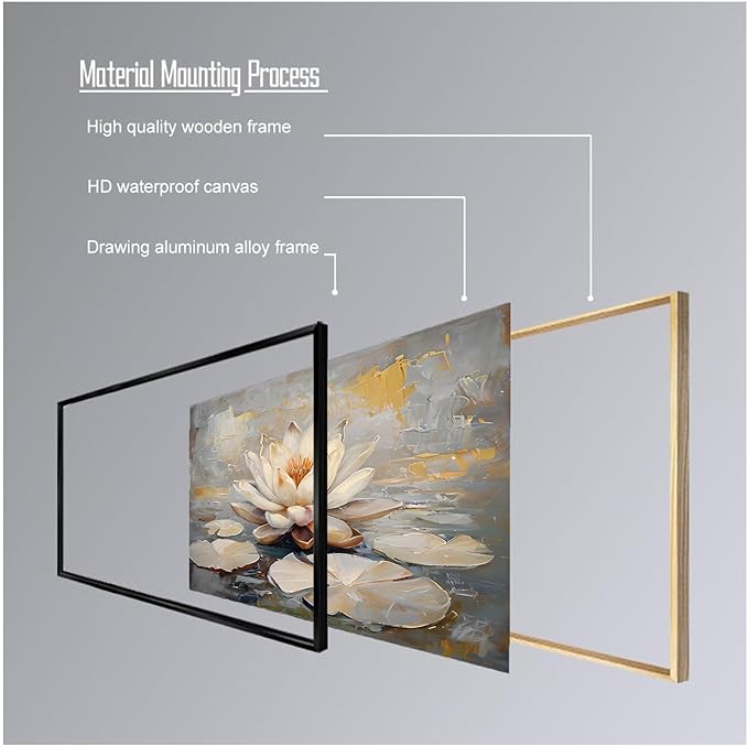 Ethereal white lotus floating on Crystal Waters poster vintage oil painting printwall art soft blush and gold accents serene home and office decor dreamy 8x12in Metal blackFramed