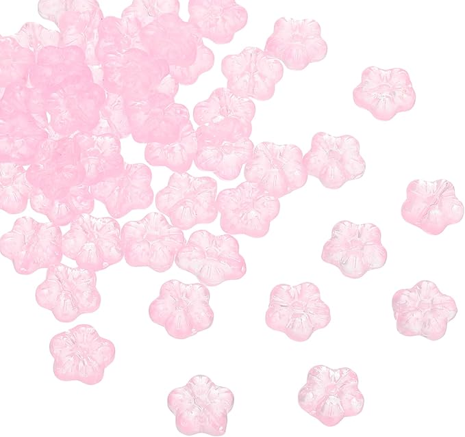 PATIKIL Random Glass Flower Beads, 50Pack Transparent Floral Beads Hibiscus Beads for DIY Jewelry Making Bracelets Bulk, Light Pink