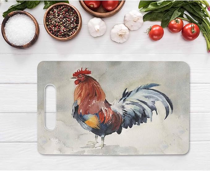 Roosters Cutting Board Red Cock With Blue Tail Grip Handle Chopping Boards Cutting Board for Kitchen Plastic 16" x 10" x 0.24"