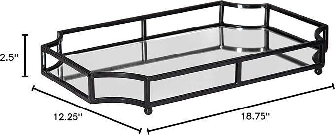 Kate and Laurel Ciel Metal Mirrored Ornate Scalloped Decorative Tray, Black