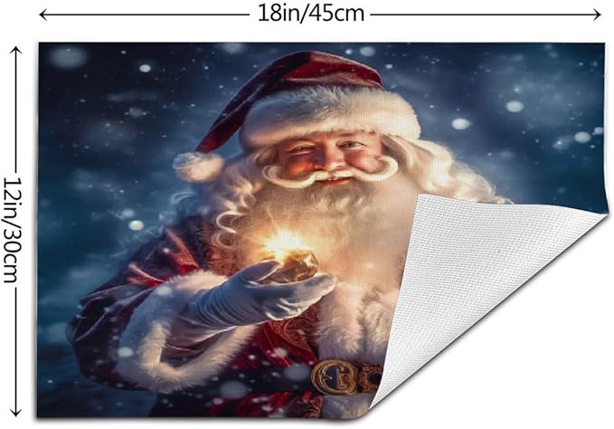 PVC Placemats Set of 6 Wipeable Table Mats Washable Heat Resistant Non Slip Vinyl Dining Table Mat for Kitchen Indoor Outdoor Patio Farmhouse Place Mats Lamp Christmas Santa Decorative