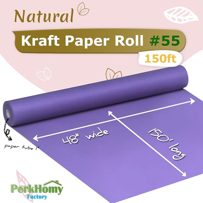 PerkHomy Purple Kraft Paper Roll 48" x 1,800" (150') for Gift Wrapping Bouquet Flower Art Painting Craft Writing Packaging Shipping 80GSM 55LB (Purple, 48" x 150')