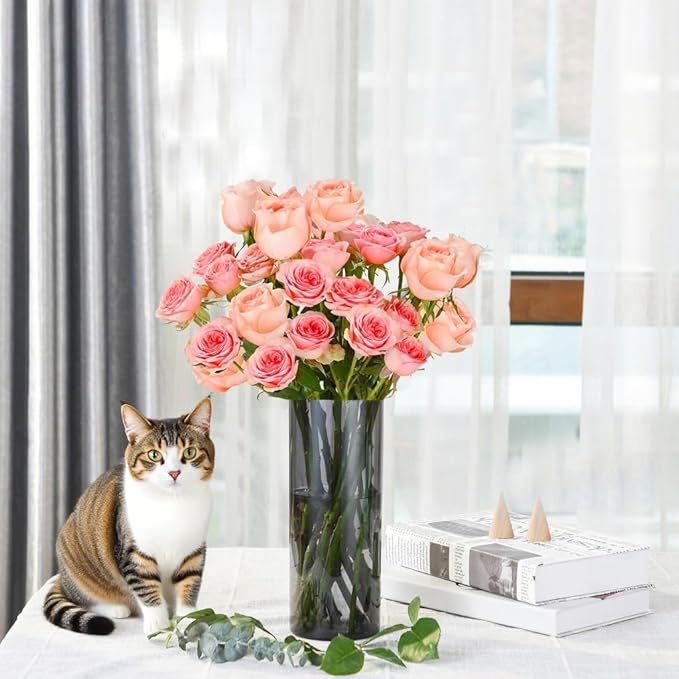 Flower Vase, Non-breakable Vases, 6" W x 12" H, Acrylic Grey Vase, Aesthetic Room Decor Cylindrical Modern Flower Vases for Table Centerpiece, Home Decor, Women Floral Arrangement Gift