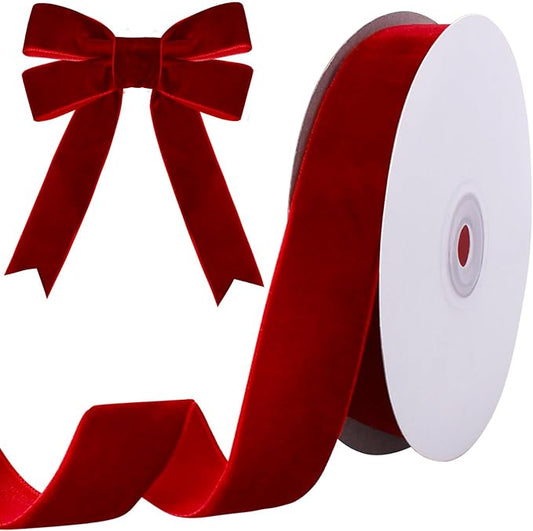 10 Yards Red Velvet Ribbon 1 Inch for Christmas Tree,Velvet Christmas Ribbon for Gift Wrapping Crafts Bow Wreath Holiday Decorations (Red)