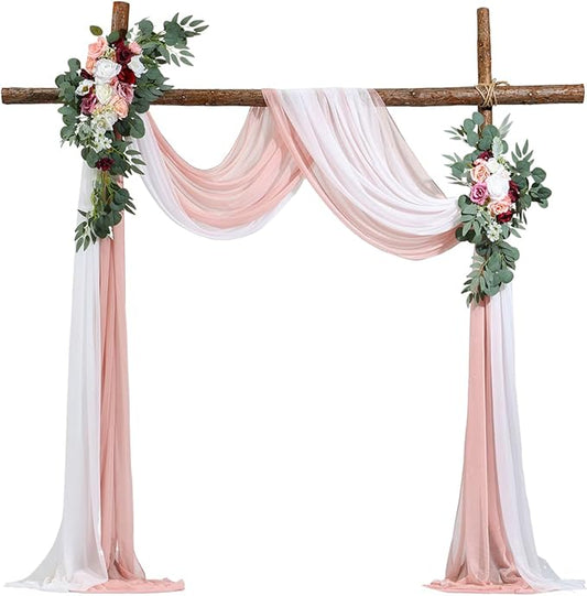 VEVOR Artificial Wedding Arch Flowers Kit, Pink Wedding Arch Flowers with Drapes Kit- 2 Pcs Floral Arrangement, 2 Pcs Sheer Drapes, for Ceremony Bouquets Reception Backdrop Decoration（No include wood）