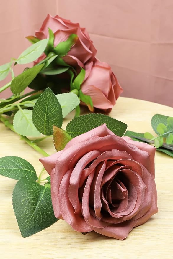 30 Pcs Artificial Rose Flower Dusty Rose Flowers Silk Flowers with Long Stem Silk Roses Bouquet for Wedding Bridal Shower Party Home Decoration