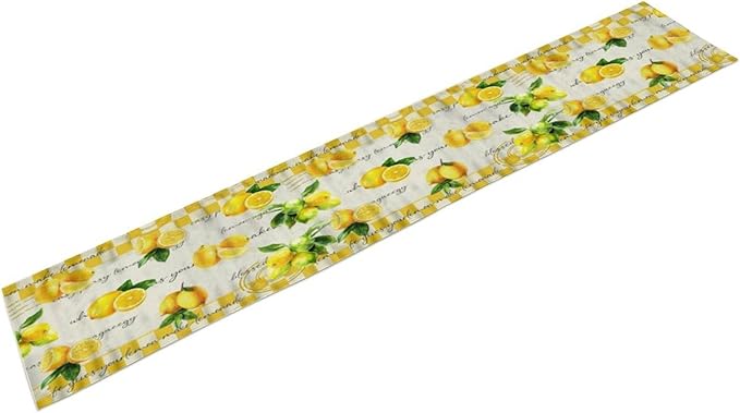 Lemon Table Runner , Summer Yellow Fruits Green Leaves Kitchen Dinning Table Decoration for Indoor Outdoor Home Party Decor 13x108 in