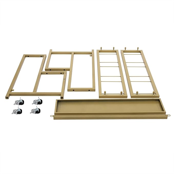 2-Layers Flower Display Stand Metal Flower Display Stand With 6 Pcs Buckets Rolling Plant Stand Flower Cart Moving Florist Bouquet Shelf for Fresh Flower Shop Balcony,Load Capacity 33.07lbs (Gold)