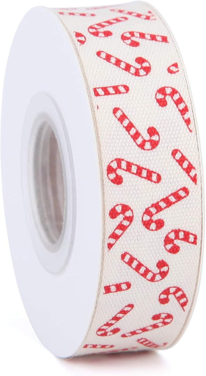 4 Rolls 20 Yards 5/8 Inch Christmas Candy Peppermint Ribbon Red and White Stripe Cotton Ribbons for Gift Wrapping, Wreath,Tree Decoration, Outdoor Deco (Red)