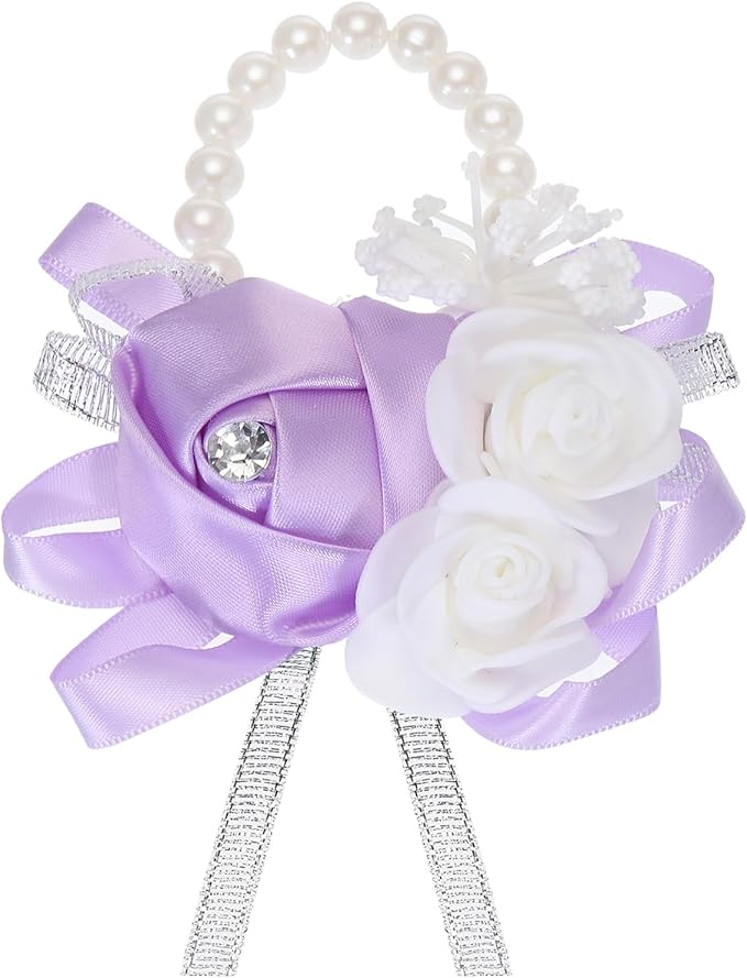 MECCANIXITY Wrist Corsage Artificial Flower Bracelets Rose Wrist Bride Groom Decorative for Wedding Ceremony Prom Party Anniversary Light Purple