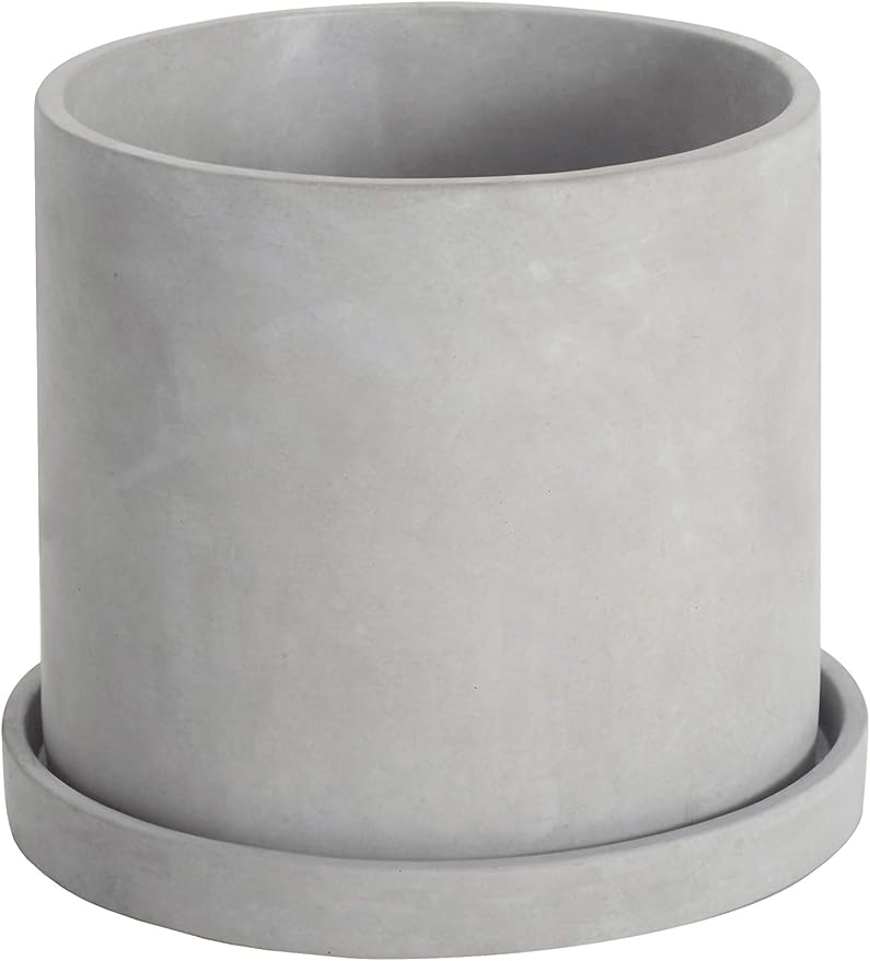 Ekirlin 6 Inch Flower Plant Pot Indoor - Grey Cement Garden Planter Concrete Planter with Drain Hole Saucer, Modern Succulents Containers for Home Decor, Office & Outdoor