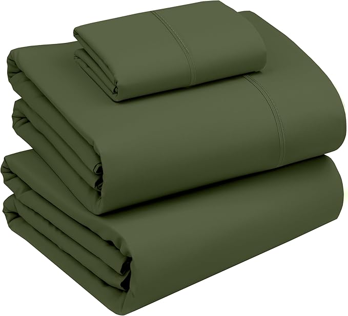 RUVANTI 100% Cotton Twin Sheets Set, 3 Pieces, Soft & Breathable Percale Weave Bedding, Deep Pocket 16", Hotel Standard, Crisp Cool Feel, Durable, Perfect Dyed Bed Sheet, Chive