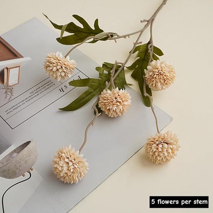 Artificial Flowers for Vases 20.5 Inch 10 Stems，Silk Dried Fake Mums Bouquet Indoor Faux Floral Arrangements for Decoration (Beige)