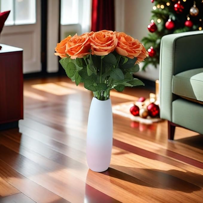 12pcs Artificial Rose Flower Orange Rose Orange Flower with Long Stem Silk Roses Bouquet for Wedding Bridal Shower Party Home Decoration
