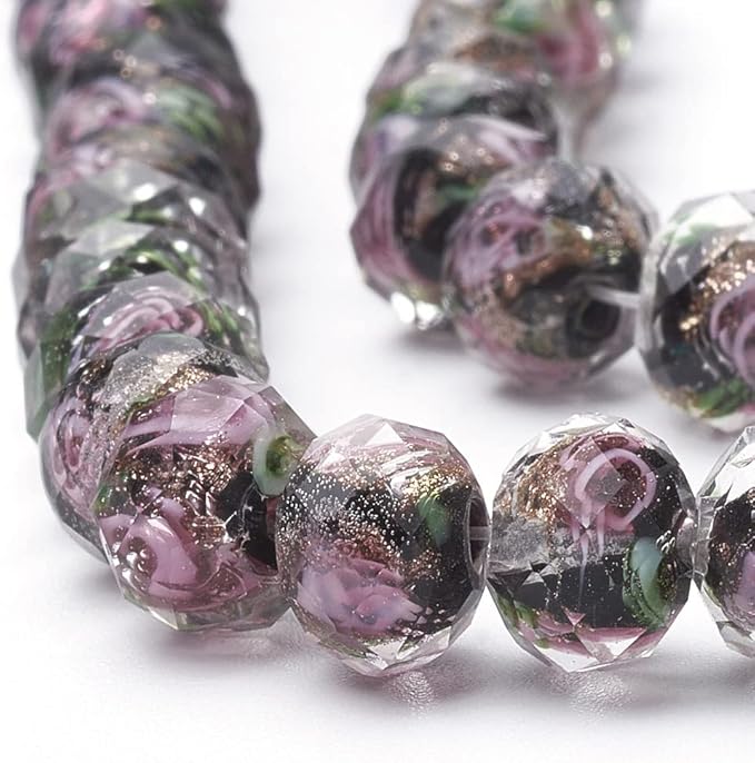 PH PandaHall 45pcs 9~12mm Gold Sand Lampwork Beads Glass Handmade Round Loose Beads for Rosary Making Jewelry Craft Making with 2mm Hole - Black