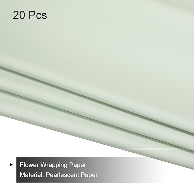 MECCANIXITY 20 Pcs Flower Wrapping Paper 22.8x22.8 Inch Waterproof Florists Wrapping Paper for Florist Bouquet Supplies, DIY Crafts, Gift/Gift Box Packaging Light Green