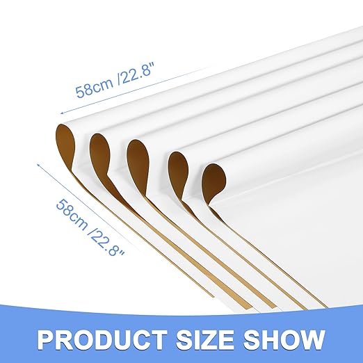 Double Sided Color Flower Wrapping Paper - 10 Sheet Waterproof Floral Bouquet Wrapping Paper Fits for Wedding Graduation Gifts - (22.8x22.8 Inch, White/Gold)