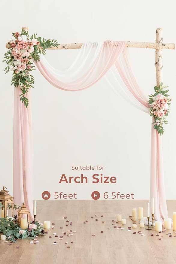 Ling's Moment Wedding Arch Draping Fabric 3 Panels 20Ft Chiffon Fabric, Sheer Hanging Drapes Arrangement for Wedding Ceremony Backdrop Outdoors Party Swag Home Decor (Dusty Rose & White & Blush)