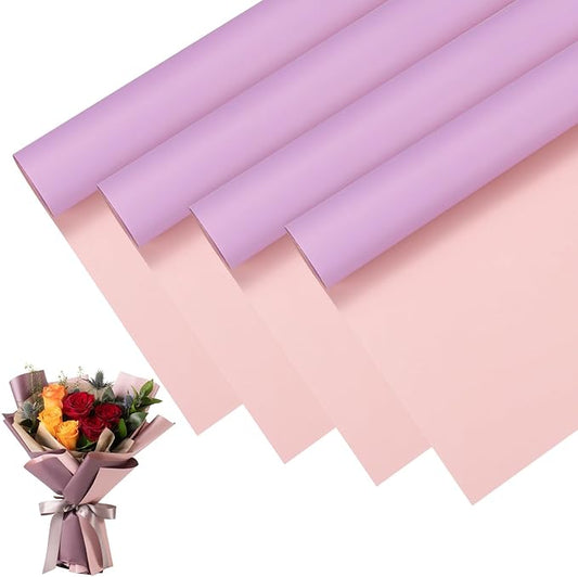 M METERXITY 20 Sheets Flower Wrapping Paper Bouquet, 23 Inch Double-Sided Pink & Purple BOPP Waterproof Floral Wrapping Paper Flower Packaging DIY for Wedding/Party/Gift Bouquet Wrap Paper