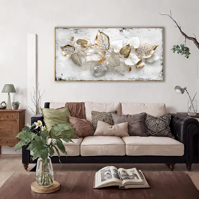 Wall Art Leaf Modern Botanical Artwork Canvas Painting for Living Room Bedroom Dining Room Home Office Decor 30"x60" with Framed