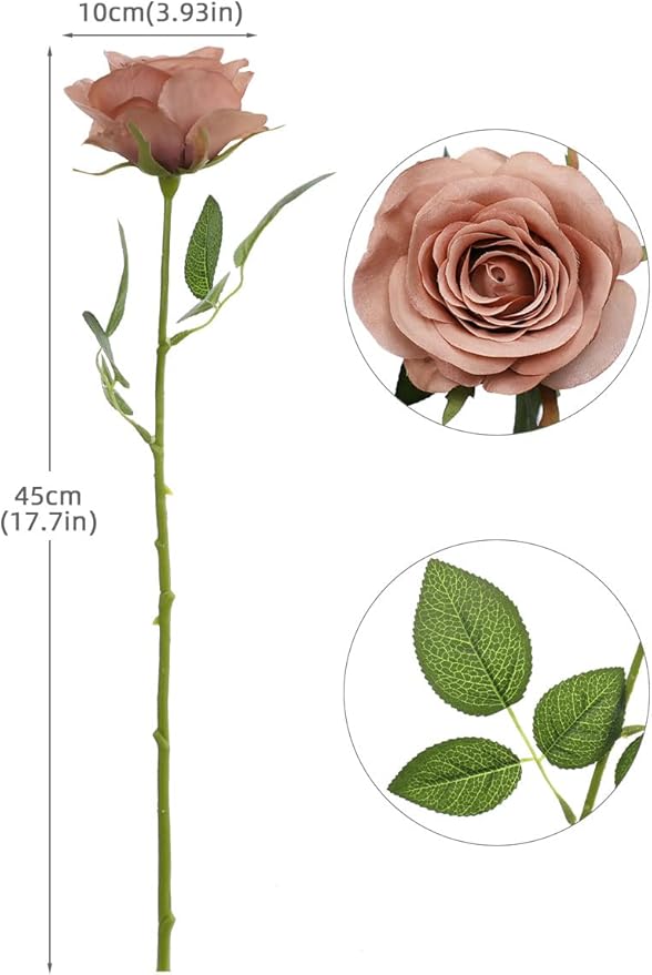 Artificial Rose Flower Artificial Flowers Flower with Long Stem Silk Roses Bouquet for Wedding Bridal Shower Party Home Decoration (Dusty Rose, 50 Pcs)