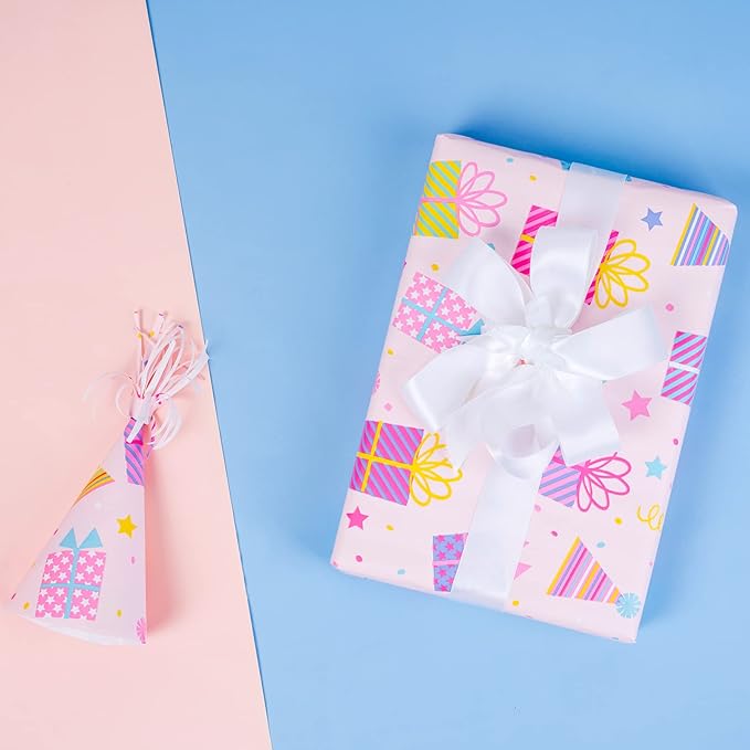 WRAPAHOLIC 30 Inch Girl Birthday Wrapping Paper - Pink Girl Wrapping Paper for Birthday, Holiday, Party, Baby Shower - 30 Inch x 33 Feet