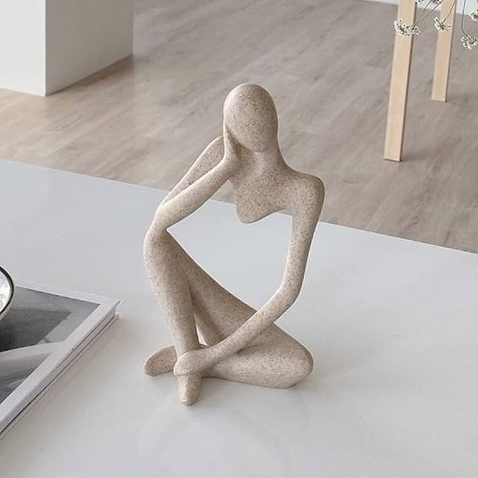 Abstract Style Thinker Sculptures, Sandstone Resin Thinker Statue Ornaments, Housewarming Gifts, Living Room Dining Desk Decorations(Right, Large)