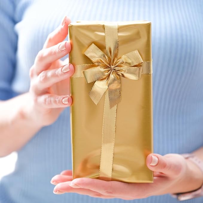 Matte Metal Gold Wrapping Paper, Mini Roll, Solid Color Paper,Gift Wrapping Paper,Perfect for Wedding,Valentine's Day,Birthday,Christmas,Baby Shower,DIY Bouquet,Congrats,Holiday(17 Inches X 32.8 Feet)