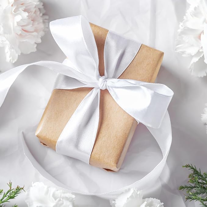 KINGLAKE White Satin Ribbon 1 1/2 inch x 50 Yards - Polyester Silk Hair Ribbons, Fabric Thick White Ribbon for Floral Bouquets, Craft Bow, Gift Wrapping, Wedding, Valentines Day, Baby Shower