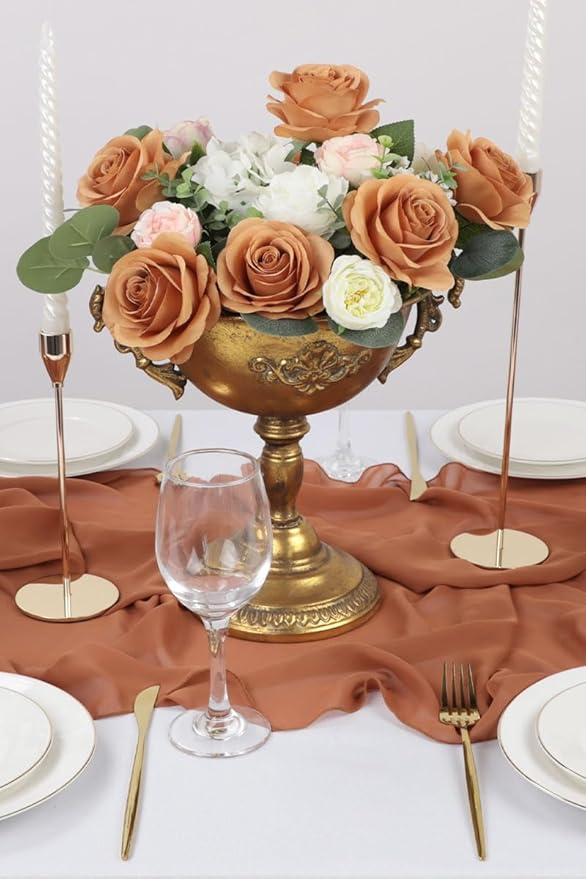30pcs Roses Artificial Flowers Terracotta Fake Roses Flowers with Long Stems Silk Flowers for Wedding Bouquet Centerpices Decorations Party Bridal Baby Shower Home Decor