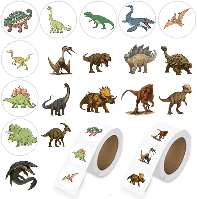 1000 Pcs Dinosaur Stickers for Kids Classroom Boys Girls School Students.2 Roll 1 Inch Cute Dino Animal Stickers Bulk Gift Party Favors.Teacher Reward Sticker Packs for Water Bottles Phone Laptop