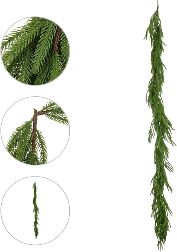 2 PCS 6FT Artificial Christmas Garland with Real Touch Norfolk Pine Garland - Lush Holiday Greenery for Mantle, Stairs, Table, Indoor Outdoor Decor