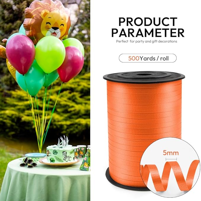 500 Yards Curling Ribbon with Spool, 1/5" Wide Crimped Texture Curling Ribbons - Ideal for Gift Box Wrapping, Birthday, Halloween, Christmas Party Decorations, Balloon String Ribbon in Orange