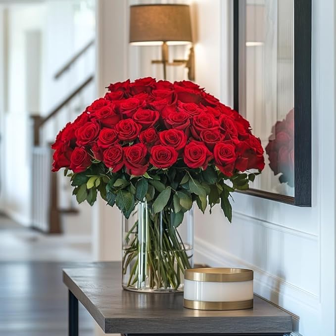 GlobalRose Fresh Cut Red Roses - 50 (2 Bundles of 25) - Real Fresh Flowers Bouquet for Mother's Day, Birthday, Anniversary, Bridal Shower, or Home Decor - Flowers Delivery Gift